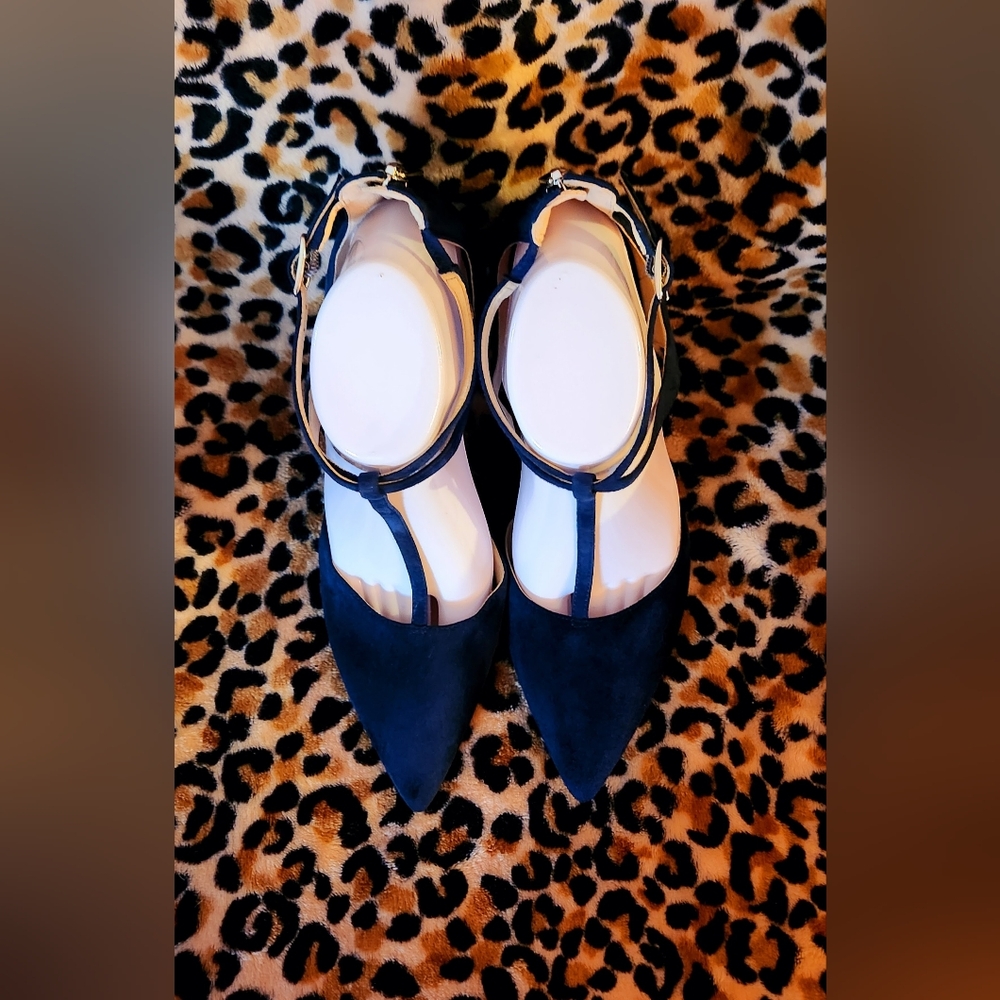 Nine West Teresa T-Strap Pumps in Navy Suede - Picture 7 of 16